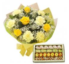 Half Kg Mix Sweets and Carnation and roses bouquet