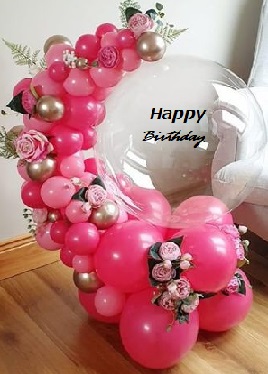 30 small and big dark and light red balloons arch with red flowers and happy birthday organic clear balloon