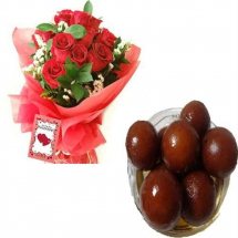 1/2 Kg. Gulab Jamun and 12 red roses