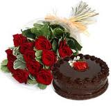 black forest Cake with 12 Lovely Dutch Roses