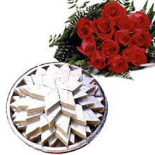 1/2kg Kaju roll and Bunch of 10 Red roses