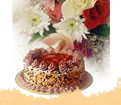 Flowers basket + 1/2 Kg Chocolate Cake