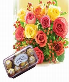 16pc ferrero rocher 10 Mixed color roses.+ card