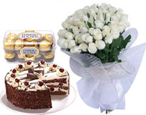 White roses 30 + 16 ferrero rocher+ 1 kg cake