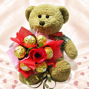 16 ferrero rocher bouquet with teddy.