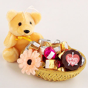 Mix chocolates basket with teddy.