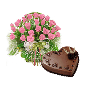 30 Pink roses basket+ 1 kg cake