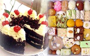 Black forest cake+ 1/2 kg mix mithai with 1/2kg