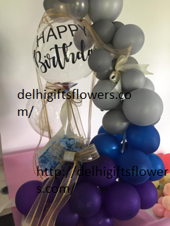 50 Purple Blue Silver Balloons Air filled with happy birthday printed balloon 12 roses