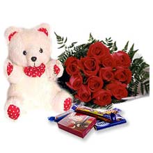 6 roses teddy and 4 chocolates