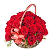 20 red roses basket